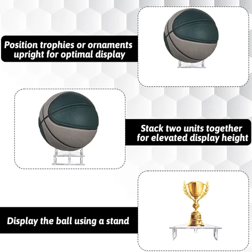 Vista 3 de SynHHergyx Paquete de 2 soportes acrílicos de baloncesto transparente, soporte de exhibición de fútbol para pelotas deportivas, estante