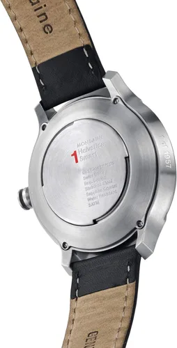 Vista 2 de Mondaine Smartwatch Helvetica No1 Reloj de pulsera para hombre MH1B2S80LB de fabricación suiza correa de piel negra caja de acero inoxidable