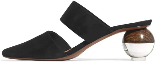 Vista 9 de Fericzot Mule Shoes Sandalias esféricas de tacón transparente Zapatillas de punta cuadrada Slip On Bombas Slingback Zapatos de vestir de boda
