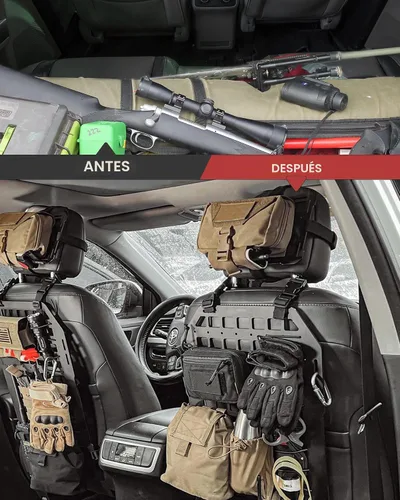 Vista 5 de Paneles rígidos Molle para vehículos + panel de reposacabezas Molle universal táctico Molle panel trasero organizador modular de almacenamiento