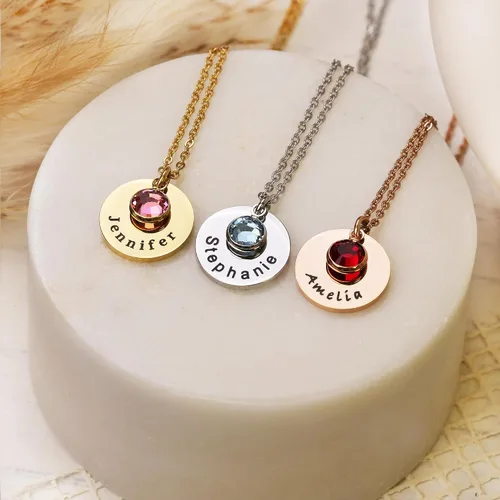 Vista 4 de Personalized Birthstone Name Necklace for Mom Daughter Wife Girlfriend Grandma Custom Engraved Family Jewelry, Two Three Children, Mother's Day