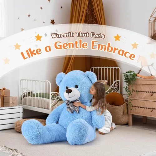 Vista 7 de MorisMos Oso de peluche gigante con corbata de 4 pies, 47 pulgadas, oso de peluche grande clásico, regalo para novia novio en cumpleaños, azul