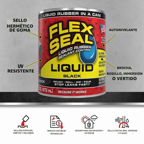 Vista 2 de Líquido de sellado Flex Seal grande, 16 oz, negro, LFSBLKR16