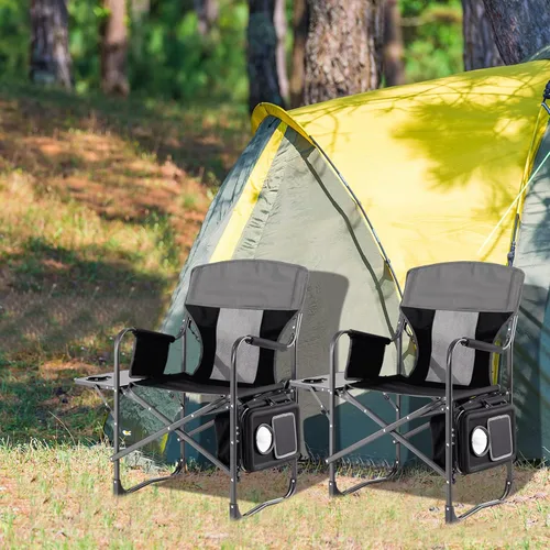 Vista 2 de Tangkula Sillas de campamento, silla de campamento plegable con mesa auxiliar, bolsa refrigeradora, silla de césped acolchada exterior portátil
