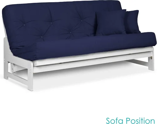 Vista 3 de Nirvana Futons Arden - Marco de futón de madera blanca sin brazos, tamaño matrimonial o queen, estructura de marco de sofá cama de madera maciza