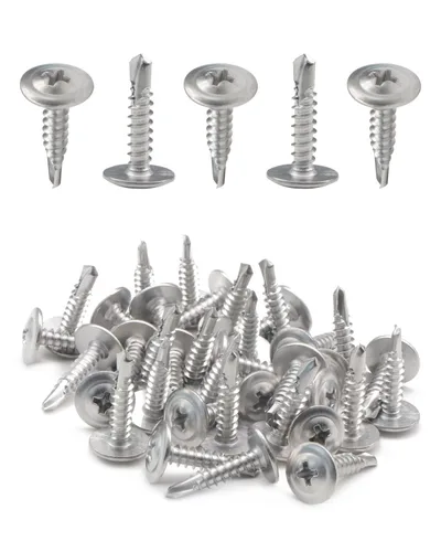 Vista 11 de Tornillos autorroscantes #8 x 1/2 pulgada para tornillos de metal de cabeza de armadura grande, 50 tornillos de madera a metal de acero inoxidable