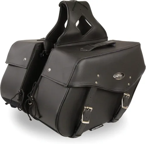 Vista 19 de Milwaukee Leather SH66901ZB - Alforjas medianas de PVC negro con 2 correas, colocación por encima, con ribetes reflectantes - Talla única
