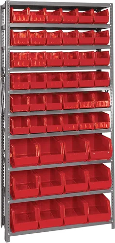 Vista 423 de Quantum QSBU-245BK Heavy Duty Shelving Unit with (7) Shelves and (24) QUS245 Black Bins for Garage Warehouse Storage Distribution 400 lb Load