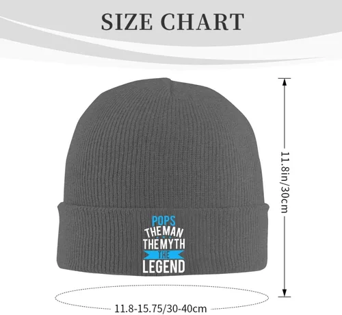 Vista 2 de Pops The Man The Myth The Legend Warm Winter Hats Black Thick Knit Cuff Beanie Cap with Lining Classic Men's