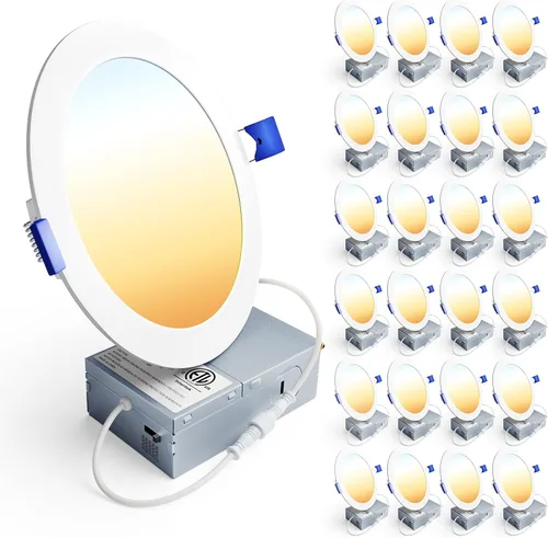 Vista 10 de Ensenior Paquete de 24 luces LED empotrables de 4 pulgadas, oblea regulable Blanco-5CCT