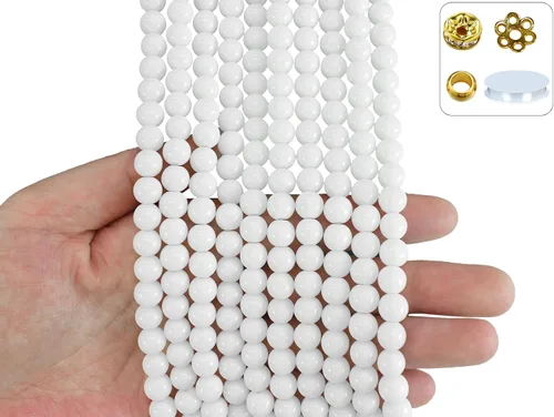 Vista 18 de Cuentas de vidrio de 0.157 pulgadas a granel para hacer joyas, 4700 piezas redondas de cuentas de jade de imitación para pulseras y pulseras