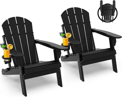 Vista 25 de GREENVINES Silla Plegable Adirondack Plástico HDPE Sillas para Fogata Todo Tiempo Portavasos Ártico para Terraza Patio Trasero Patio