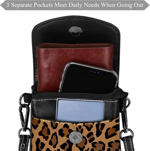 Vista 3 de Bolso cruzado pequeño de leopardo marrón para teléfono celular