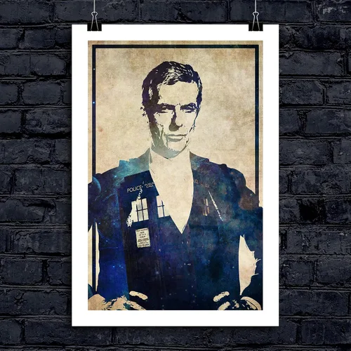 Vista 4 de CultClassicPosters Doctor Who 12th Doctor Art Print – Póster minimalista hecho a mano de 13 × 19 con Peter Capaldi y TARDIS – Papel fotográfico
