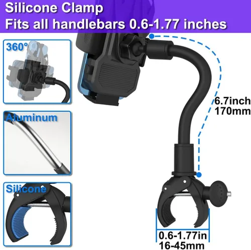 Vista 3 de Soporte de teléfono para bicicleta Peloton - Soporte universal Goosencek para bicicleta giratoria, bicicleta de ejercicio interior, soporte
