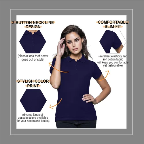 Vista 4 de FRESH TEE Polo de piqué regular de manga corta para mujer (talla M, azul marino), marino