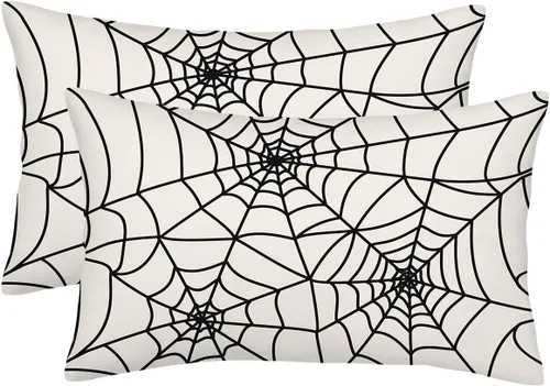Vista 8 de Juego de 2 fundas de almohada de Halloween de 16 x 16 pulgadas, fundas cuadradas de lino decorativas de lino para el hogar, la cama o el sofá