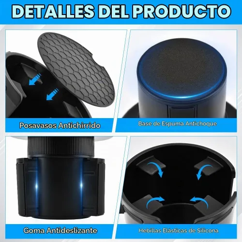Vista 2 de Expansor de portavasos de automóvil 2 en 1, adaptador extensor ajustable para automóvil con base antideslizante, extensor de portavasos antiderrames