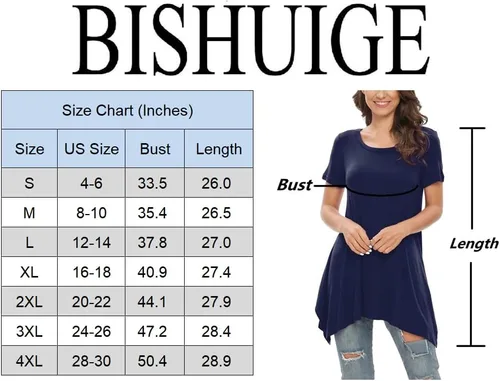 Vista 6 de BISHUIGE - Blusón de verano para mujer, de manga corta, con dobladillo irregular, holgada