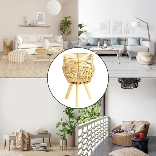 Vista 7 de Soporte para maceta de bambú tejido de ratán con patas, contenedor tejido a mano para decoración de sala de estar, balcón (#1)