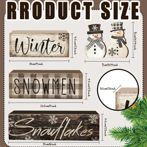 Vista 5 de 4 piezas de decoraciones navideñas para interiores - Decoración de mesa de muñeco de nieve de invierno de madera para el hogar - Centro de mesa