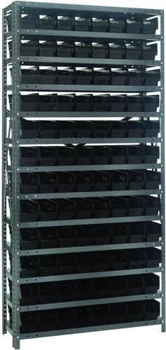 Vista 303 de Quantum QSBU-245BK Heavy Duty Shelving Unit with (7) Shelves and (24) QUS245 Black Bins for Garage Warehouse Storage Distribution 400 lb Load