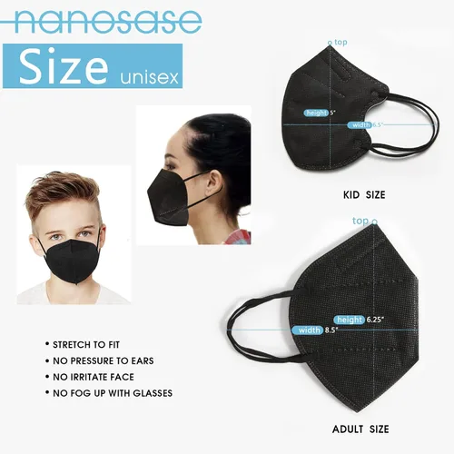 Vista 3 de Nanosase KN95 - Mascarillas para adultos, 5 capas, envueltas individualmente (10 máscaras negras para adultos)