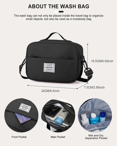 Vista 7 de Bolsa de viaje para mujer, bolsa deportiva para gimnasio, E-Negro