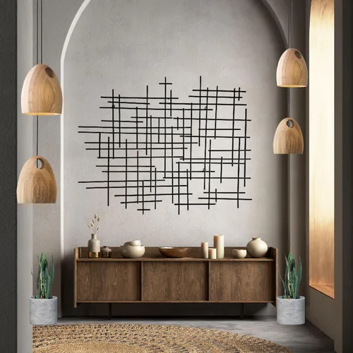 Vista 8 de Bellaa Arte de pared de metal con cruz, geométrico, abstracto, moderno, contemporáneo, 3D, para colgar, hierro forjado, escultura minimalista
