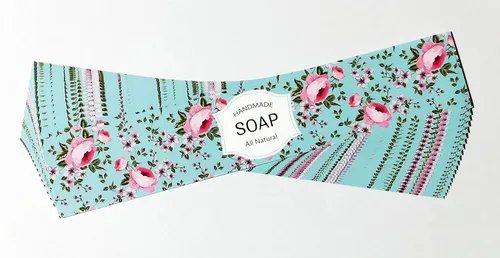 Vista 3 de Cinta de papel de envoltura para barra de jabón casera, productos hechos a mano, horizontal, 20 piezas (Celeste Floral)
