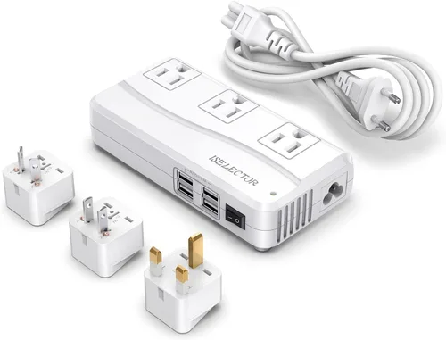 Vista 6 de ISELECTOR Convertidor de voltaje de 220 V a 110 V, convertidor de viaje de Estados Unidos a Europa con 4 puertos USB, 3 enchufes de CA adaptador 4