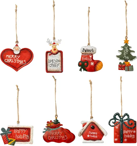 Vista 5 de Crafjie Adornos de árbol de Navidad de ángel pintado en metal, doble cara, juego de 4 para decoración de árbol de Navidad, adornos colgantes