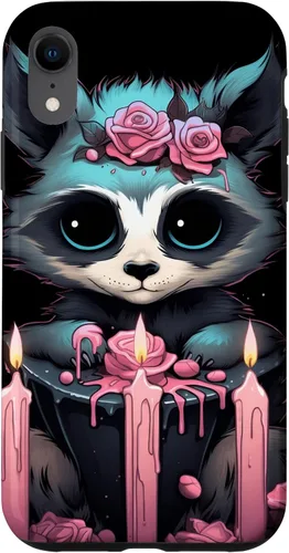Vista 24 de iPhone 16 Pastel Goth Gothic Raccoon Anime Kawaii Nu Goth Aesthetic Case