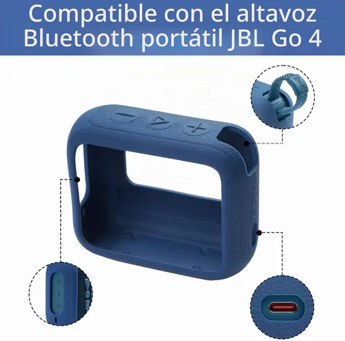 Vista 5 de Funda de silicona para altavoz Bluetooth impermeable JBL Go 4, color azul Estuche azul