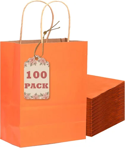 Vista 11 de qiqee Bolsas de regalo pequeñas de papel multicolor con asas a granel para fiesta arcoíris - 8.3"x6"x3.15" 100 piezas