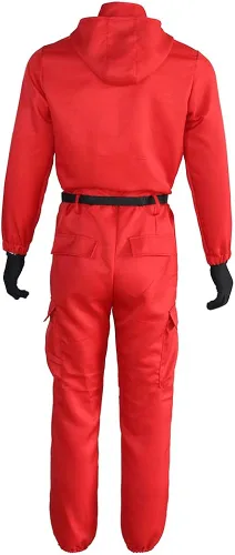 Vista 2 de Men Red Jumpsuit Cosplay Costumes Red Suit Adult Outfit Halloween
