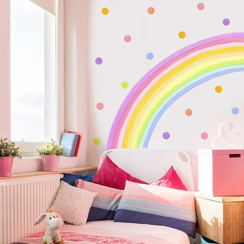 Vista 3 de Calcomanía de pared de arcoíris extragrande de 84 x 42 pulgadas, calcomanías de pared de lunares arcoíris coloridos, calcomanías de pared de arco