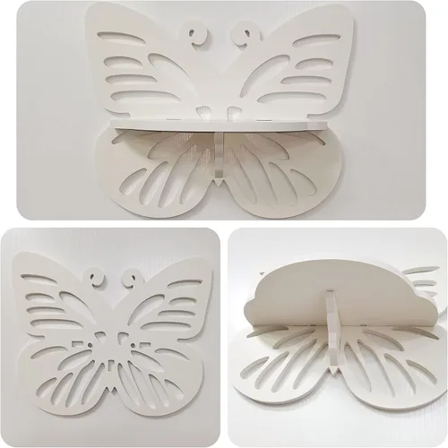 Vista 6 de Estante flotante Deor de pared con forma de mariposa, bonito estante de pared para habitación de niños, pequeño estante decorativo montado