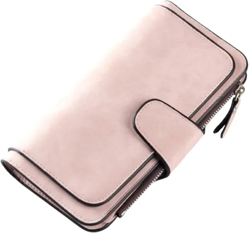 Vista 13 de Carteras de cuero para mujer con bloqueo RFID, billetera delgada, plegable, tarjetero con cremallera, bolsillo para monedas, ventana