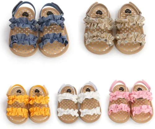 Vista 5 de COSANKIM Sandalias de verano para bebés y niñas con suela suave de flores, zapatos de vestir para cuna, recién nacidos, para recién nacidos