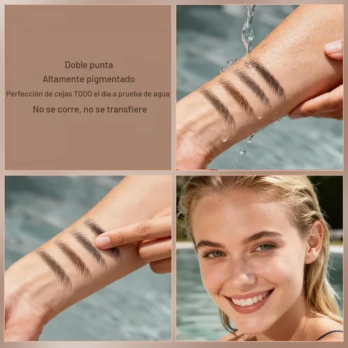 Vista 5 de [Paquete de 2]Lápiz de cejas, resistente al agua, maquillaje de cejas con dos extremos, kit profesional de mejora de cejas con cepillo para cejas