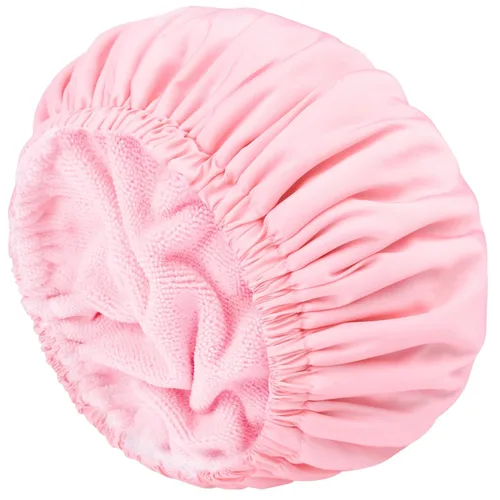 Vista 14 de Gorro de ducha para mujer, gorro de baño negro, reversible, grande, impermeable, ajustable, forro de rizo y banda elástica, dobladillo elástico