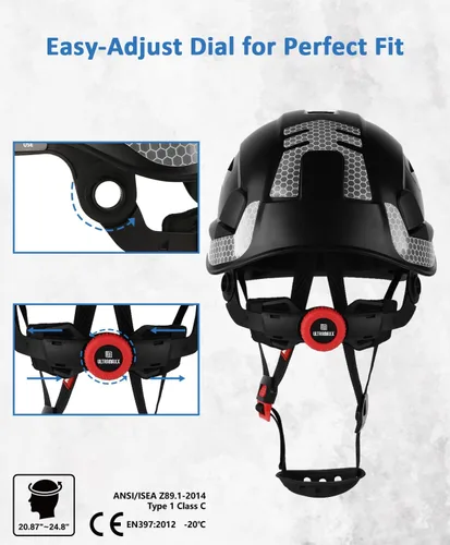 Vista 4 de UM ULTRAMAXX Safety Helmet Hard Hat, ANSI Z89.1 Approved Lightweight Vented Work Helmet, 6-Point Adjustable Ratchet Suspension Hardhat Ideal for