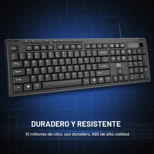 Vista 3 de Rii RK907 Teclado compacto ultrafino USB con cable para Mac y PC, Windows 10/8/7/Vista/XP (negro) (10 piezas)