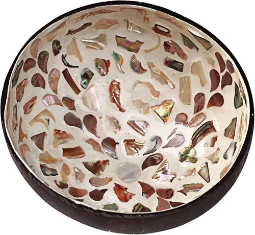 Vista 10 de ChezMax Tazón Natural de Cáscara de Coco con Madreperla Incrustada, Tazones de Cáscara de Coco para Llaves de Entrada, Recipiente para Caramelos