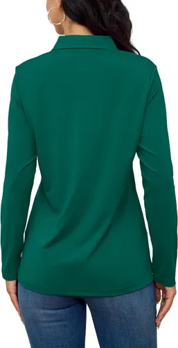 Vista 2 de TACVASEN Polo de golf para mujer, camiseta de manga larga, UPF 50+, secado rápido, 4 botones, rendimiento de tenis, ejercicio