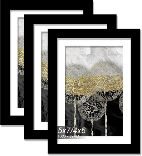 Vista 165 de Fxojyvo Marco de Fotos de 4x6, Muestra Foto de 3.5x5 con Paspartú o 4 x 6 Sin Paspartú, Liviano y de Alta Transparencia Marco de 4 por 6 para Pared