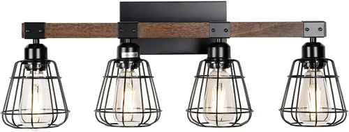 Vista 8 de Lámpara de tocador rústica de 3 luces de jaula negra rústica para baño