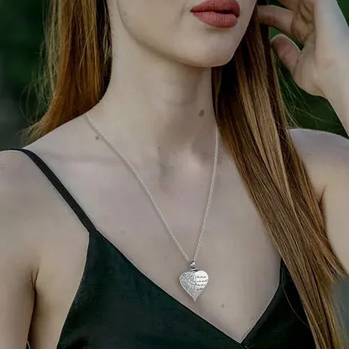 Vista 6 de LuxglitterLin Collar de urna de cremación con forma de corazón de ala de ángel para cenizas humanas, recuerdo, joyería conmemorativa, Dios te tiene