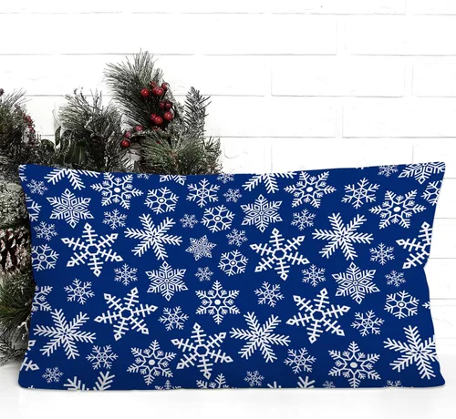 Vista 2 de SPXUBZ Funda de almohada de algodón con diseño de copo de nieve azul, Feliz Navidad, decoración del hogar, funda de cojín rectangular